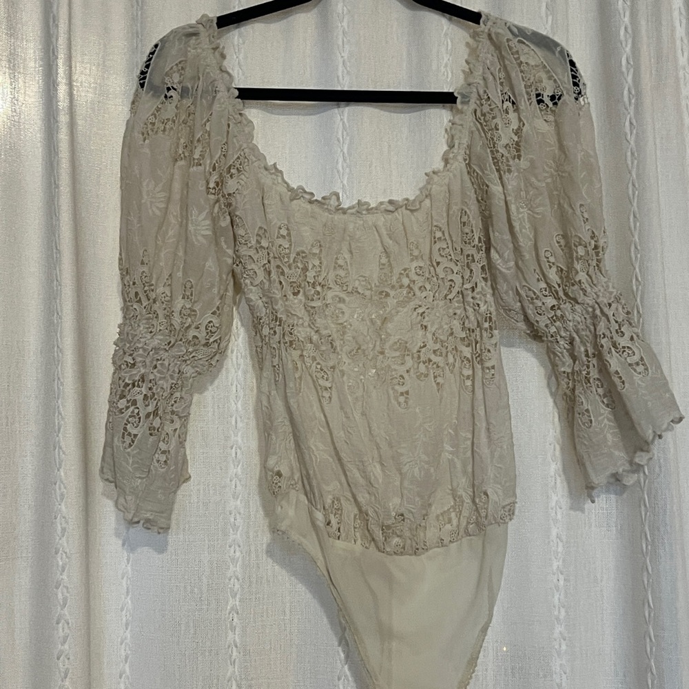 Free People Cream Lace Bodysuit